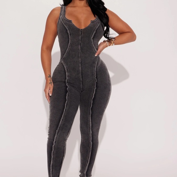 Fashion Nova Pants - Black Ribbed distressed snatched sexy Jumpsuit bodysuit